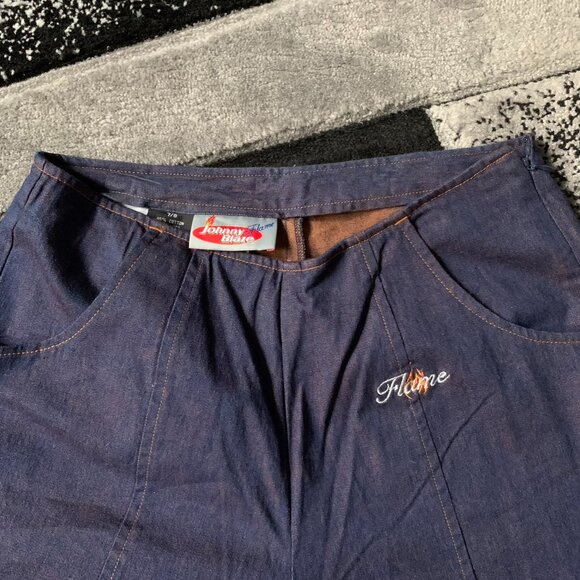 Women's Vintage Y2K 2000s Johnny Blaze Flame Embroidered Dark Denim Flare Jeans - Picture 2 of 5